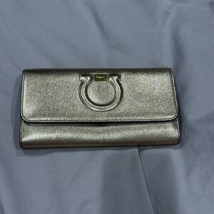 Salvatore Ferragamo Metallic Gold Leather Clutch Wallet